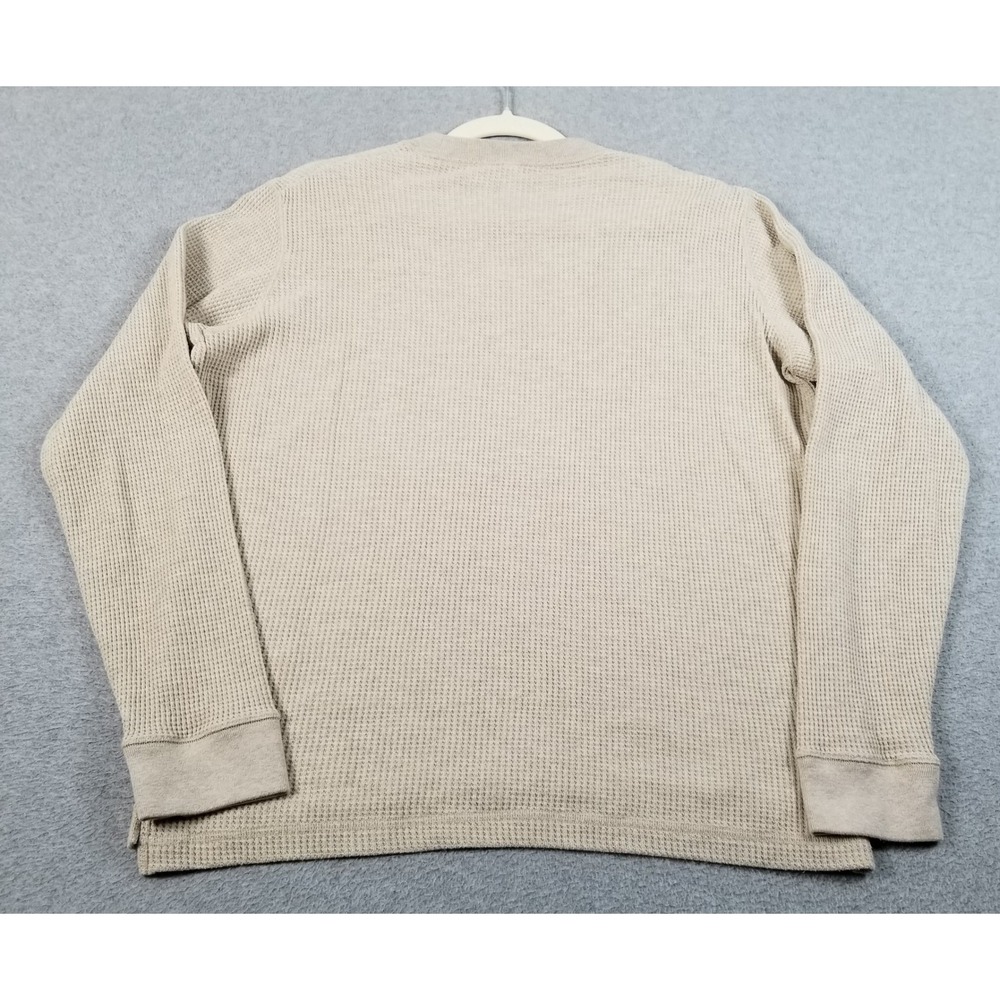 Uniqlo Waffle Knit Shirt Men M Medium Beige Thermal Long Sleeve Crew Neck Casual - Picture 5 of 10